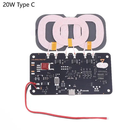 20W High-Capacity Wireless Charger for Car/Home Use; Includes Type-C Interface and 3-Coil DC9-32V Module