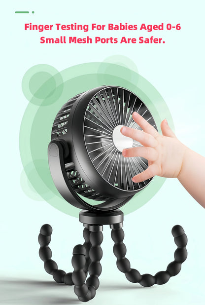 Mini Portable Stroller Fan,3 Speed Rechargeable,360° Rotate Flexible Tripod Better Cooling for Car Seat Crib Treadmill 5000mAh