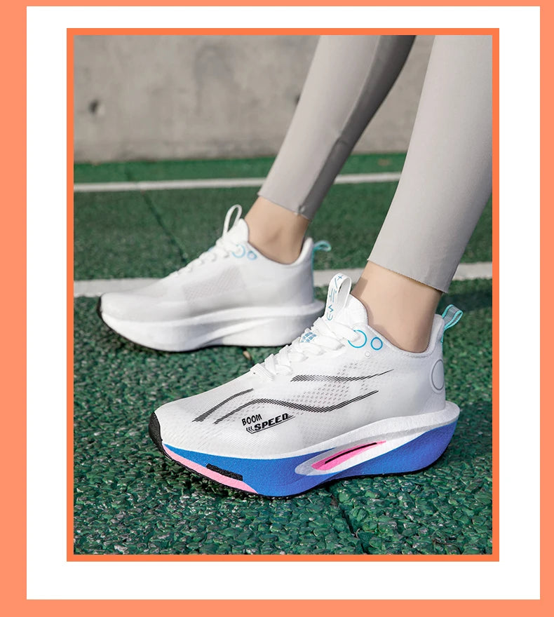 Unisex Carbon Board Running Shoes Professional Marathon Lightweight Bouncing Pad Breathable Ladies Stable Support Sports Shoes