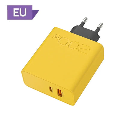 New 200W Ultra Fast Charger USB PD 2-In-1 Type C Fast GaN Phone Charger For Iphone Huawei Samsung Xiaomi Oppo  EU US Plug ﻿