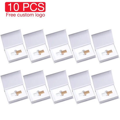 10PCS/LOT Crystal USB 2.0 Wedding Gift Flash Drives Free Custom Logo Pen Drive 100% Real Capacity Stick 128GB 8GB 16GB 32GB 64GB