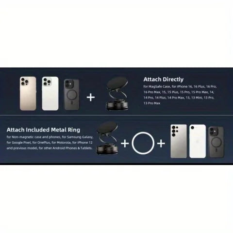 Magnetic Car Phone Holder 360° Rotatable Strong Magnet Stand Portable Mount Universal Suction Cup Phone Mount for MagSafe
