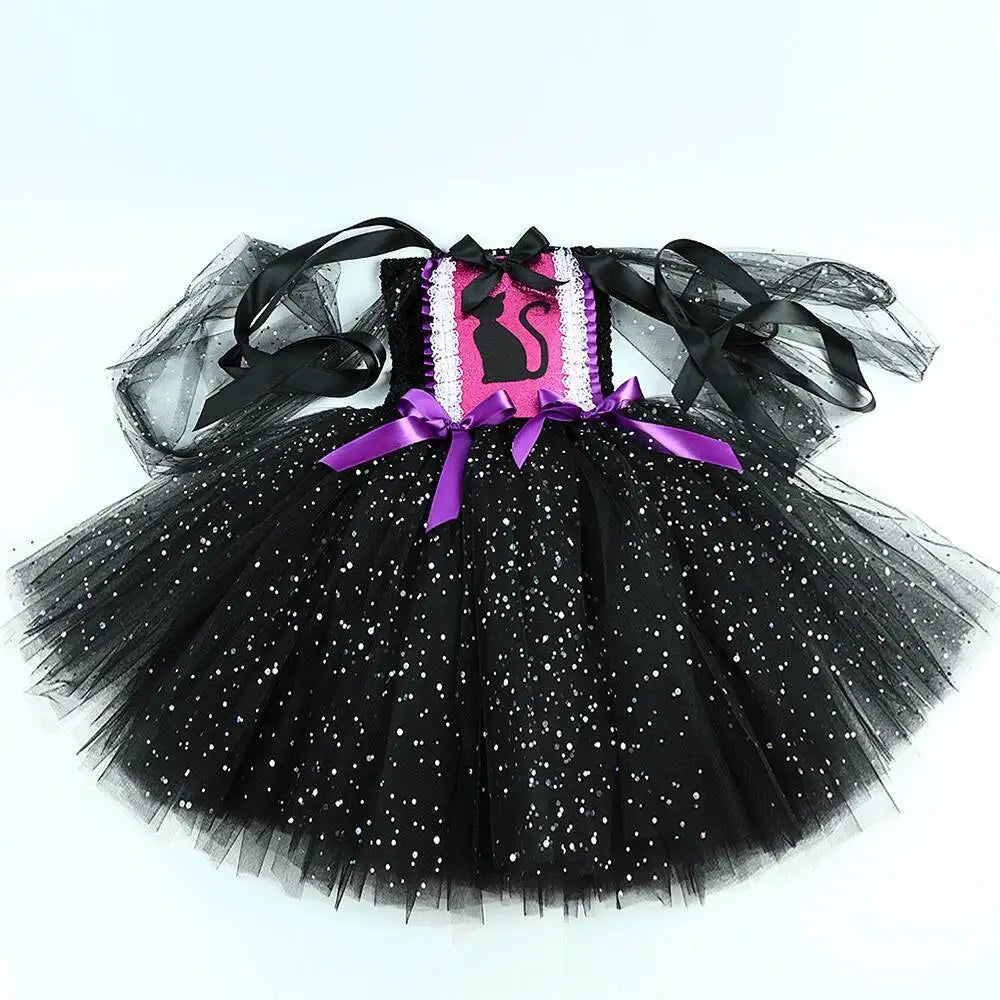 Sparkly Black Cat Tutu Dress for Baby Girls Animal Halloween Costumes with Ears Hairbow Kids Twinkle Kitty Ballet Tutus Outfit
