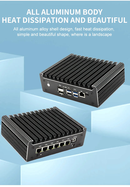 Intel Pentium Gold 8505 Soft Router 6 Lans I226-V 2.5G Fanless Mini PC COM HD DP USB Type-C DDR5 SATA PfSense Firewall Appliance