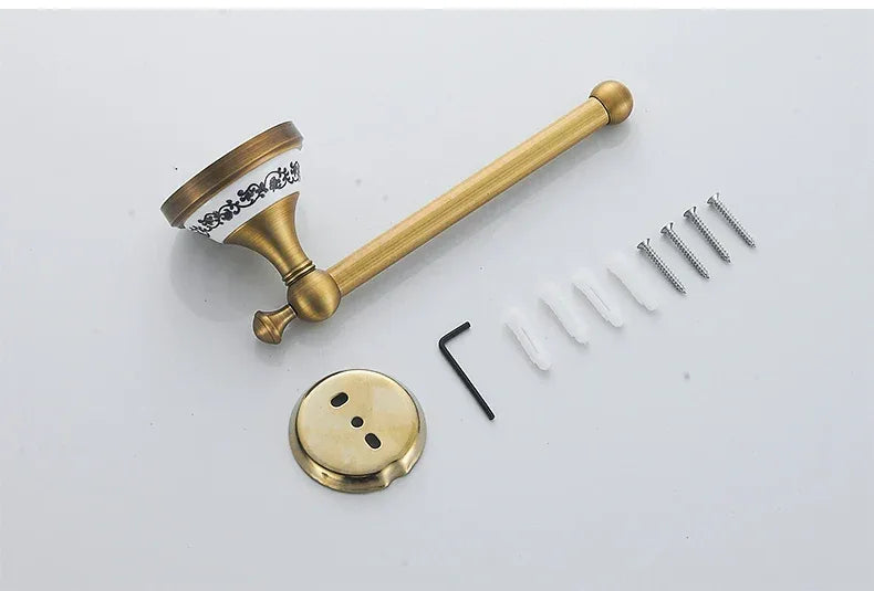 Antique Brass 2pc Bathroom Accessories Set, Bronze Dispenser Towel Rod and Toilet Paper Holder for Bathroom Wall Mounted