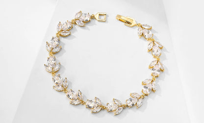 ZAKOL Luxury AAA Cubic Zirconia Wedding Bracelets for Women High Quality White Gold Color Leaf Charm Bracelet Bangles