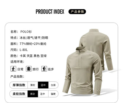 Quick Dry Men's Polo Shirt Stand Collar Pullover Male Long Sleeve Half Zipper Spring Big Size Plus Large 6XL 7XL 8XL Sport Golf