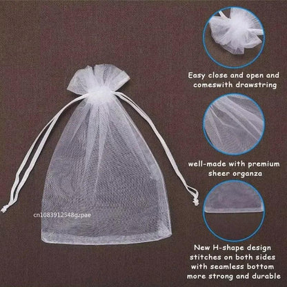1-100 Drawstring Mesh Bags Packaging Christmas Candy Jewelry Cosmetic Wedding Pocket Gift Bag Multicolor Drawable Organza Pouch