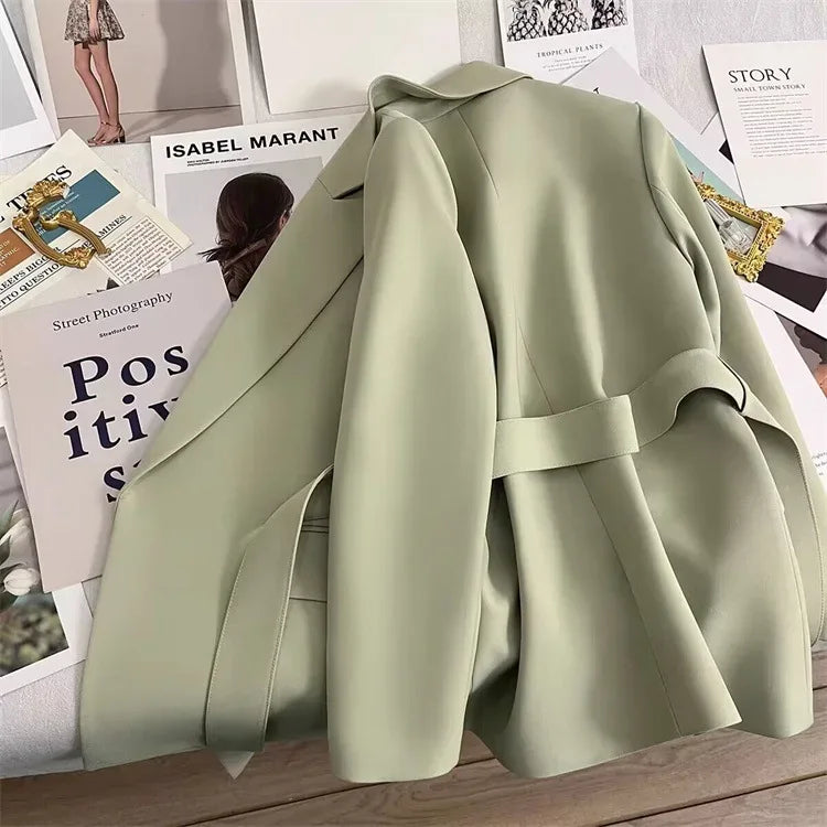 2024 Spring Autumn Suit Jacket Office Lady Fashion Elegant Commute Long Sleeve Lace Up Coat For Women 2024 Female Black Tops