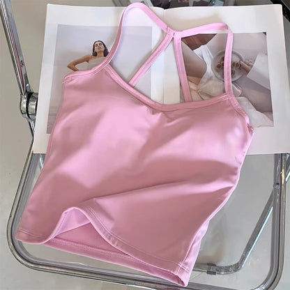 Women's Yoga Sports Fitness Vest, Pilates Running Bra, Thin Belt, Professional Training Underwear, Chest Mat, Fitness Gear