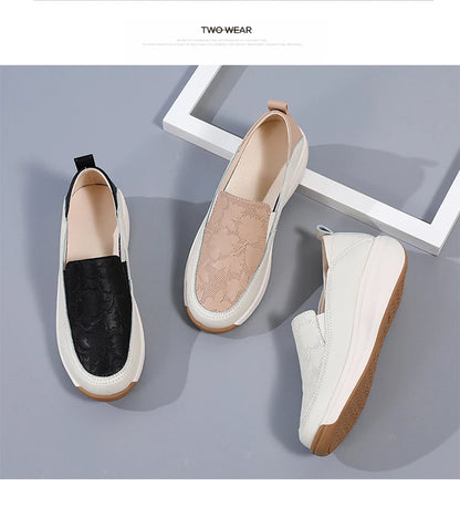 New women's 43 casual shoes, 100% genuine leather breathable and fashionable leather shoes for walking