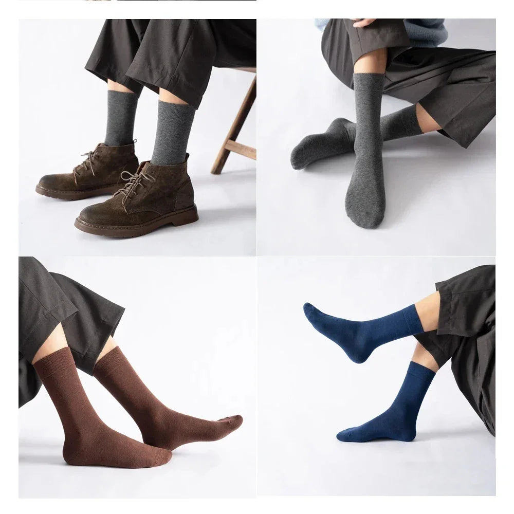 5/10 Pairs Black White Business Casual Sox Spring Autumn Warm Men's  Socks Size38-44 Long Socks Men Dress Socks Male Gifts