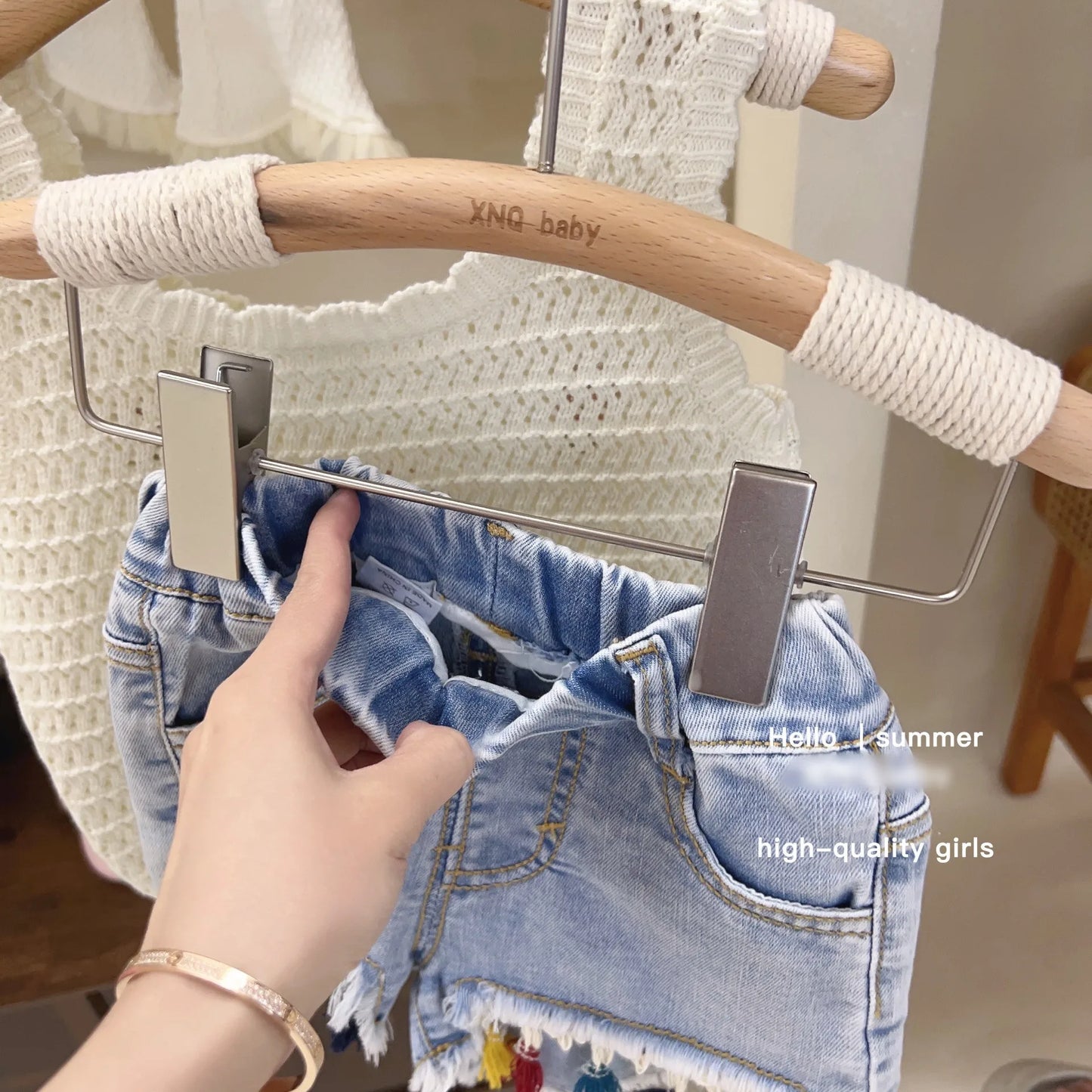 Summer Baby Girl Outfit Set New Born Baby Girl Clothes 2 Pcs Vest Pant Fashion Print Kids Denim Shorts Korea Style