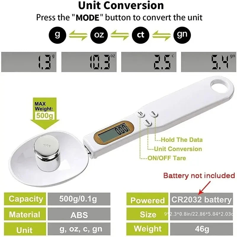 Weighing Spoon Scale Home Kitchen Tools Electronic Measuring Coffee Food Flour Powder Baking LCD Digital Measurement Adjustable