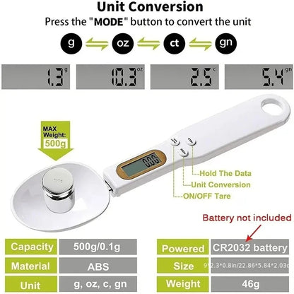 Weighing Spoon Scale Home Kitchen Tools Electronic Measuring Coffee Food Flour Powder Baking LCD Digital Measurement Adjustable