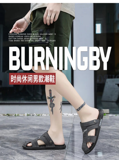 Men's Baotou Sandals Summer new Outdoor Cool Breathable Anti slip Waterproof Beach Shoes Soft Sole Fashion Dual purpose Slippers