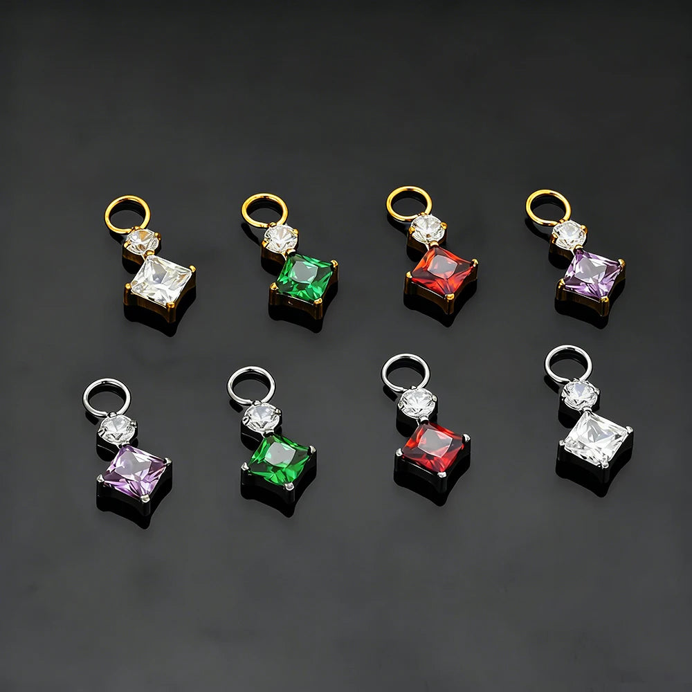 Right Grand ASTM F136 Titanium Dangle Geometric Square CZ Charm Pendant for Clicker Helix Hoop Piercing Jewelry