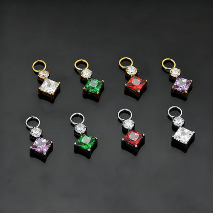 Right Grand ASTM F136 Titanium Dangle Geometric Square CZ Charm Pendant for Clicker Helix Hoop Piercing Jewelry