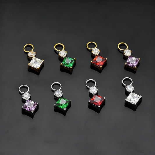 Right Grand ASTM F136 Titanium Dangle Geometric Square CZ Charm Pendant for Clicker Helix Hoop Piercing Jewelry