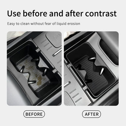 for Hyundai Santa Fe 2024 2025 Water Cup Holder Car Accessories Silicone Shock-Absorbing Drinks Holder Storage Box Tidying Tray