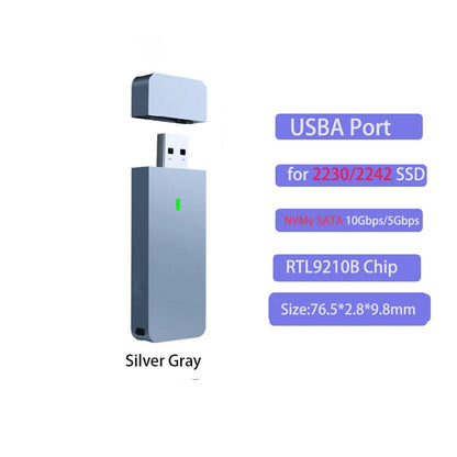 M.2 NVMe SATA Enclosure USB A Plug USB 3.2 10Gbps CNC Aluminum 2230 2242 SSD Case With Magnet Protective Case For Computer PC