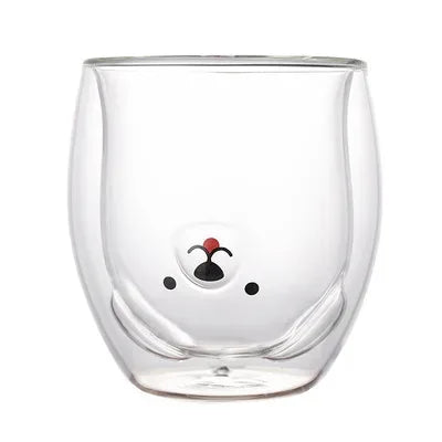 280ML Double Glass Cup Coffee Mug Bear Cat Dog Animal Transparent Cute Milk Juice Tea Drinking Cups Birthday Party Wine Glasses