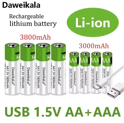 Daweikala rechargeable lithium battery, toy flashlight, MP3 player, 1.5V, AA, 3800mAh/AAA, 3000mAh