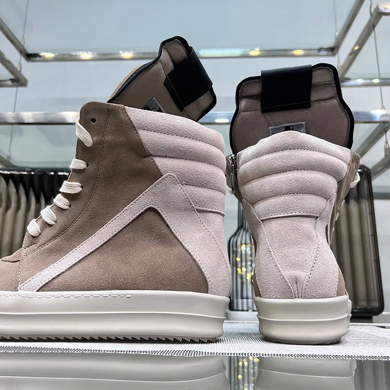 Ro Shoes Men Leather 2025 New Earthy Grey Cow Suede Lace Up Zipper Thick Sole Luxury Geo Women Street Hip-hop Casual Flat Boots