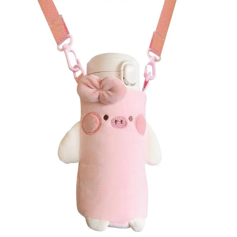 1Pcs Cartoon Plush Cup Holder With Crossbody Strap Portable Water Bottle Cover Cute Plush Insulated Bag Cup Pouch