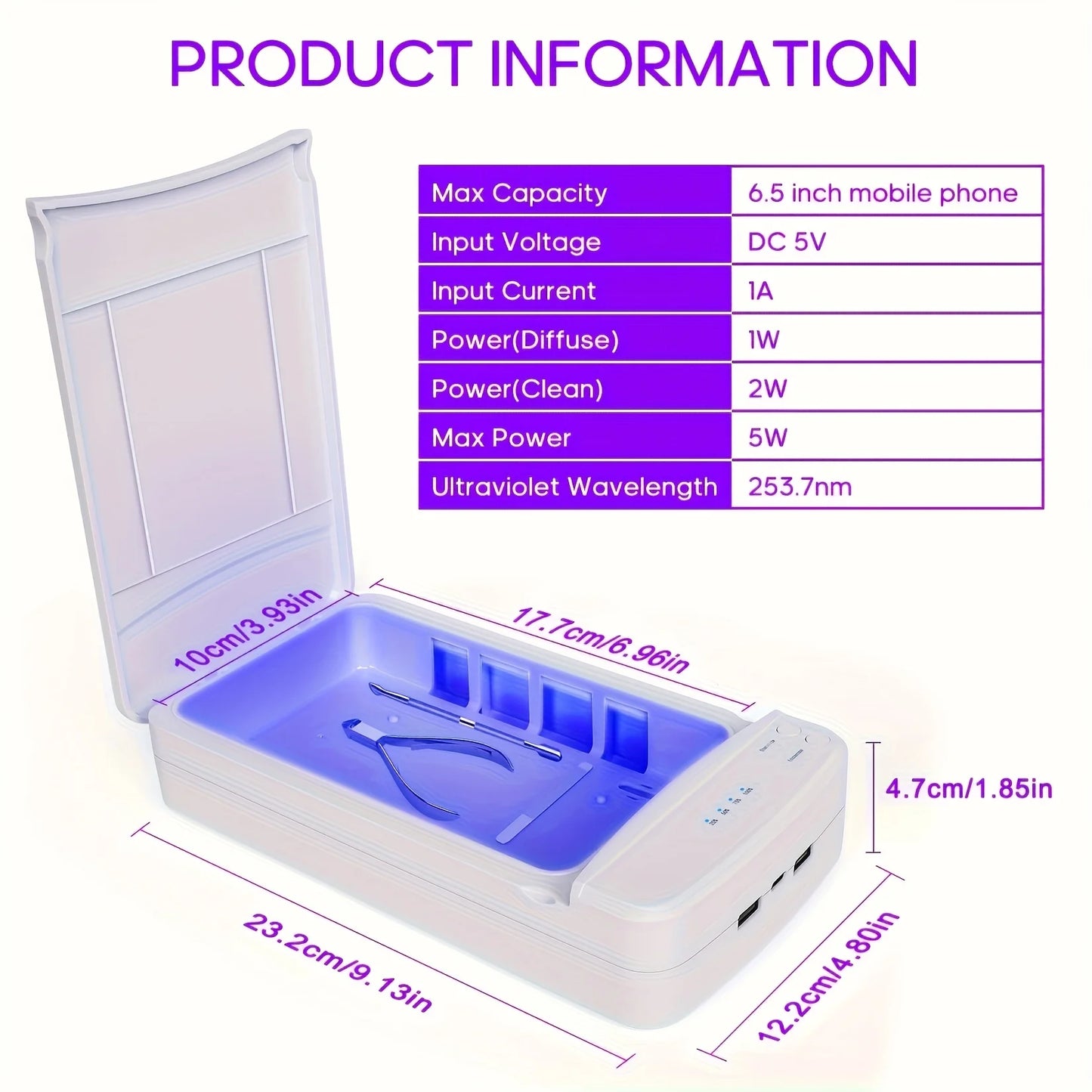 Portable USB Nail Tool Sterilizer with Blue Light – Ideal for Manicure, Tweezers, Scissors, Jewelry, Phones, Watches & Keys
