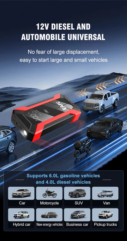 EAFC 12V  Car Jump Starter Power Bank Portable Car Battery Booster ChargerStarting Device Auto Emergency Start-up Lighting