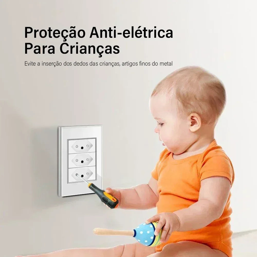 DELEFU 4*2 White Tempered Glass Brazil Standard Outlet with Double USB Type C Wall Power Socket Smart Switch Tuya Wifi 10A 20A