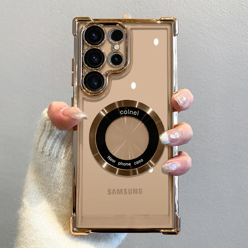 Luxury Plating Magnetic Wireless Charge Case For Samsung S26 S25 S24 Ultra S23 FE S22 Plus Note 20 Clear Lens Protection Cover