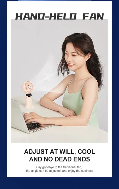 Portable Handheld Mini Fan 3000mAh Foldable Neck Hanging Fans 5 Speed Adjust USB Charge Fan with Phone Stand and Display Screen