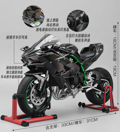 Large 1:6 Kawasaki H2R Bootable Sprayable Dynamic High Precision Alloy Motorcycle Model Diecast Sound Light Christmas Gift Box D