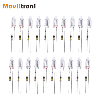 20PCS Neon Indicator Lamps With Resistance Connected To 220V 4mm 5mm 6mm Neon Glow Lamp Mains Indicator-Red Light
