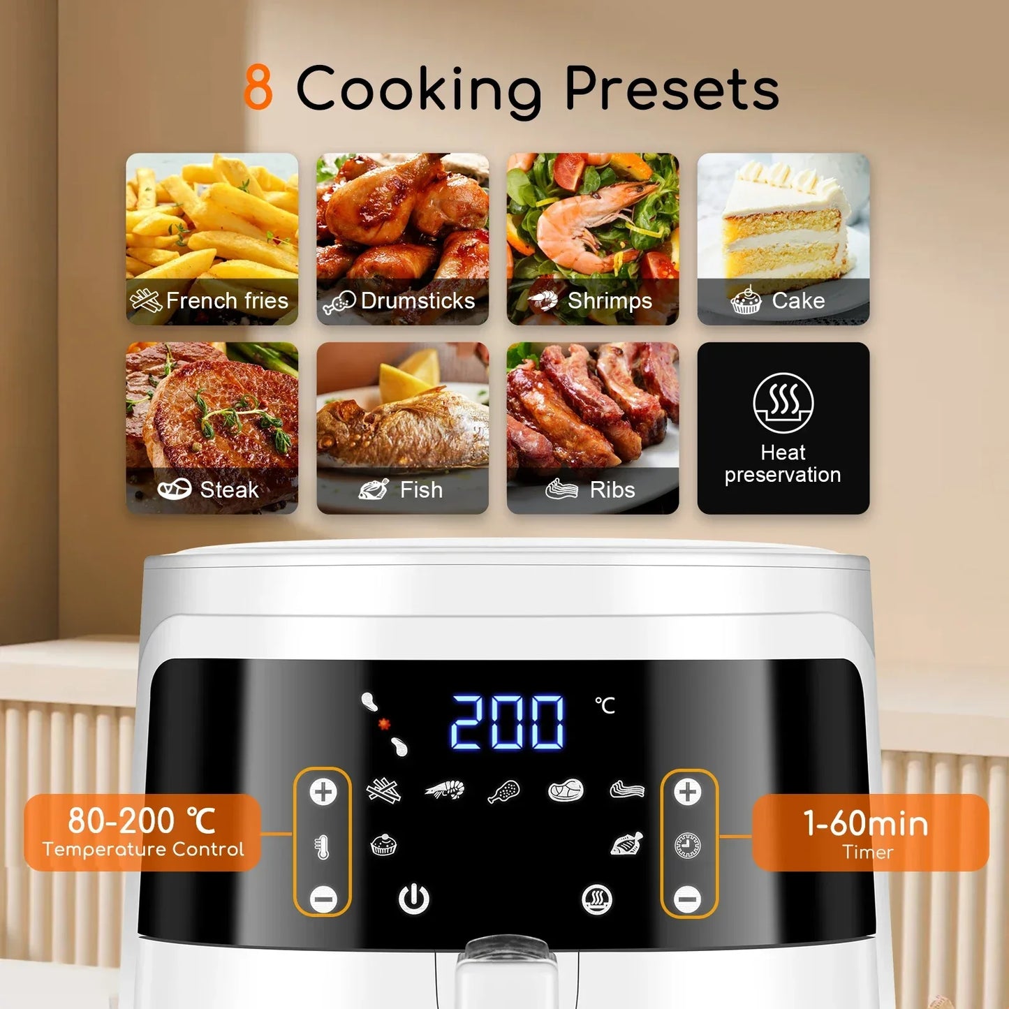 Aigostar White Cube 7L 1900W Smart Air Fryer Without Oil, App and WiFi Control, 7 Programmes with LED Screen, Removable Basket
