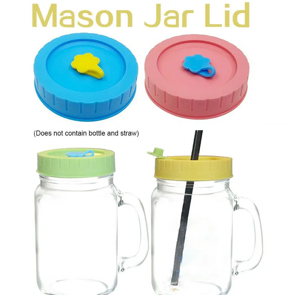 1/4Pcs Cute Universal Mason Jar Lids With Straw Hole 70mm Diameter Storage Wide Mouth Leak Proof Kitchen Supplies