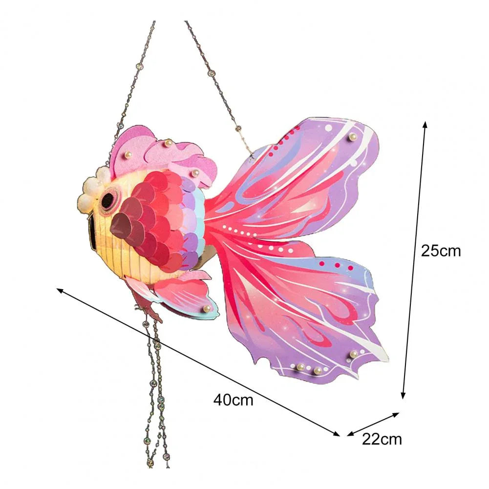 1 Set Goldfish Paper Lantern with Pole DIY Handmade Lantern Chinese New Year Mid-Autumn Festival Fish Night Light Material Bag