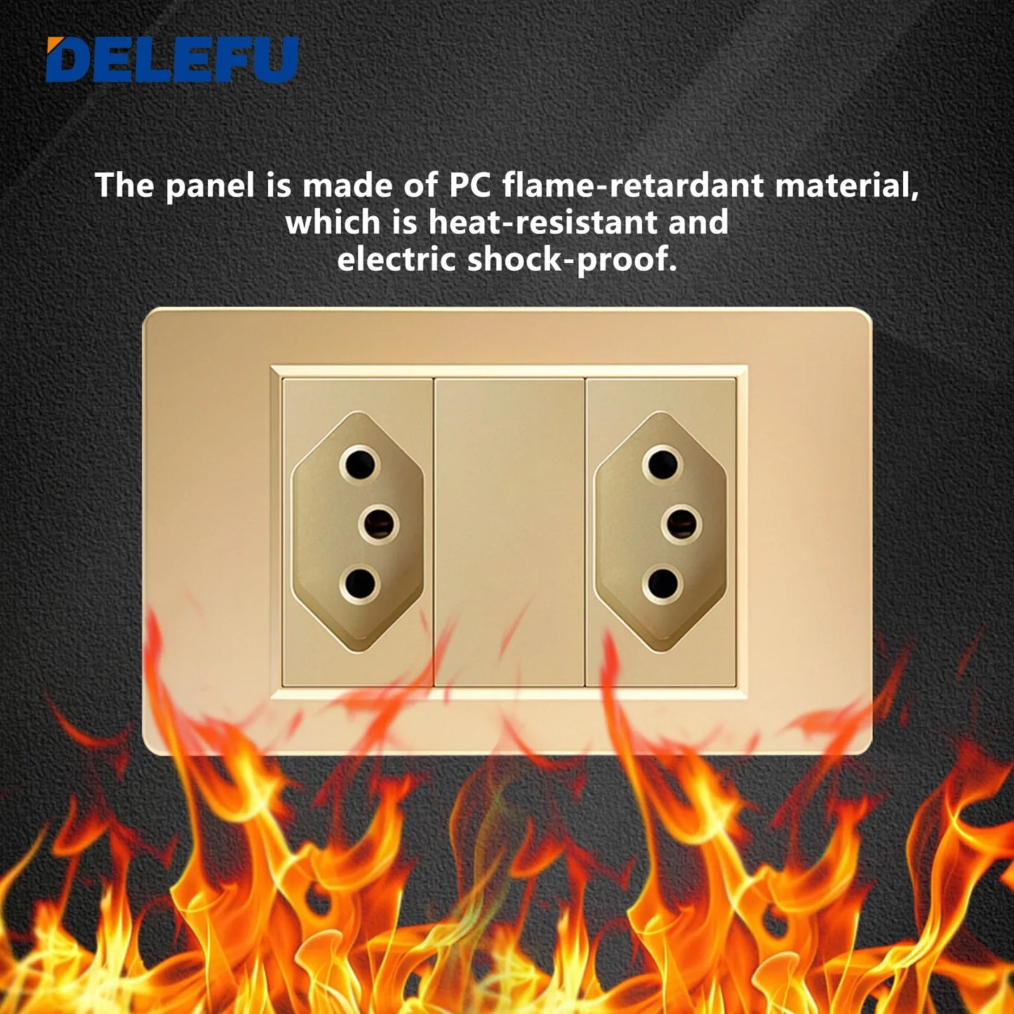 DELEFU Brazil Standard 10A 20A Gold Fireproof PC Panel Dual USB Type C Home Wall Light Switch Safe Power Socket