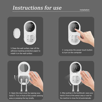 Intelligent wall mounted toothbrush holder, toothbrush holder disinfection device, toothbrush storage rack, with 2 brush slots