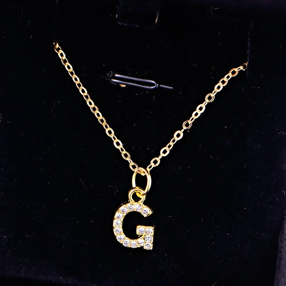 Kpop Shining A-Z Letter Pendant Charm Necklace 26 Initial Alphabet Name Golden Clavicle Chain Party Valentine's Day Jewelry Gift