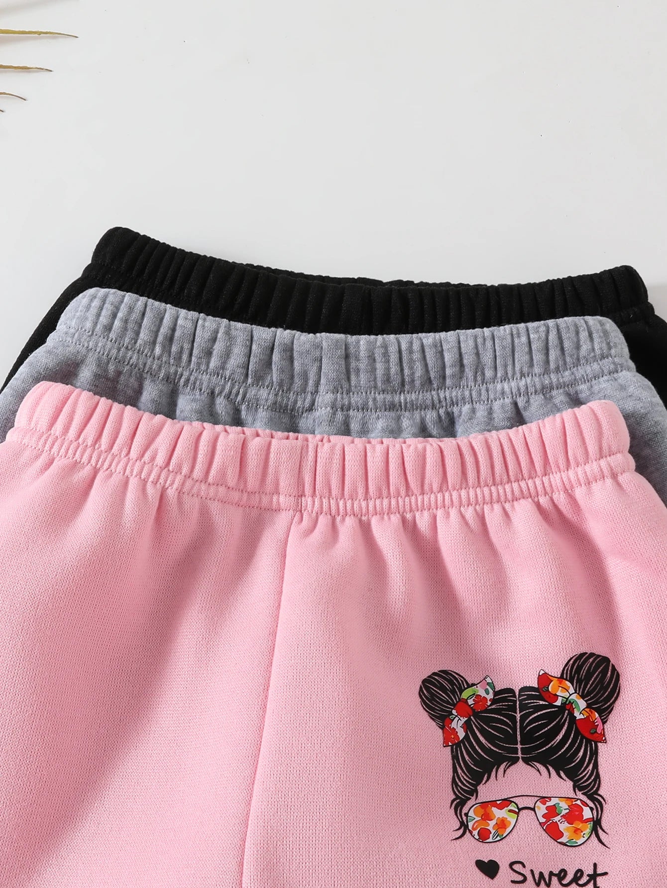 Cute autumn and winter baby girl casual thickened plush long pants, 3-piece set in black, pink, and gray