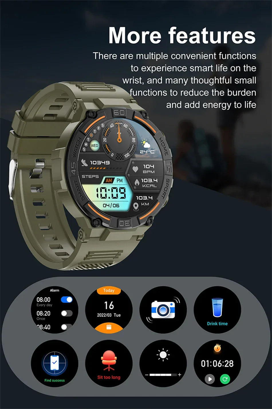 2025 New Sport Smart Watch Men 360*360 HD Screen Flashlight Health Monitoring IP68 Waterproof Heart Rate BT Call Smartwatch Man