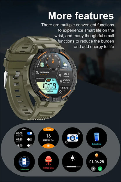 2025 New Sport Smart Watch Men 360*360 HD Screen Flashlight Health Monitoring IP68 Waterproof Heart Rate BT Call Smartwatch Man
