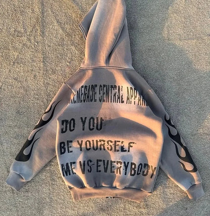 Retro Street Geometry Print Hoodie Original Design Patchwork Y2K Hip Hop Harajuku Style Casual Oversized Hoodie Male Tracksuit