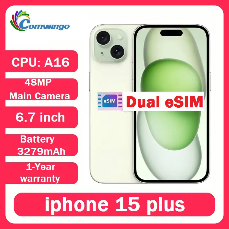 Original apple iPhone 15 plus 128GB/256GB ROM 6GB RAM Dual ESIM 6.7'OLED Screen Face ID NFC A16 Chip 5G Used 15PLUS Mobile Phone