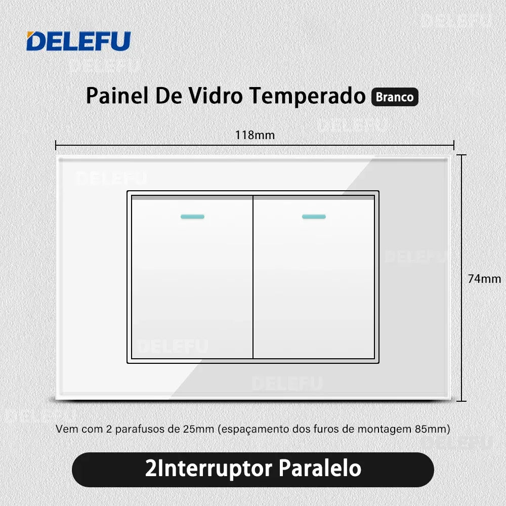 DELEFU 4*2 White Tempered Glass Brazil Standard Outlet with Double USB Type C Wall Power Socket Smart Switch Tuya Wifi 10A 20A