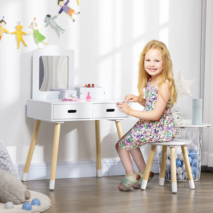 Zonekiz Dressing Table for Girls 3-6 Years Old with Stool and Mirror 60X40X95 cm White