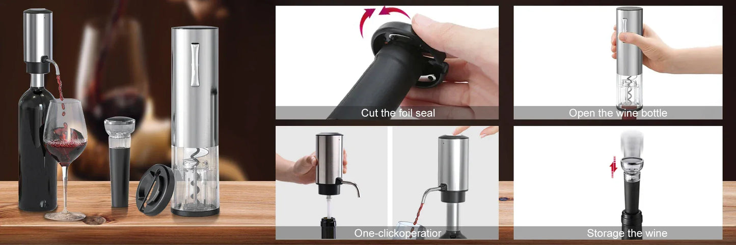 Rechargeable Electric Red Wine Openers Automatic Corkscrew Wine Openers Set Foil Cutter Wine Stopper Wine Pourer Christmas Gifts